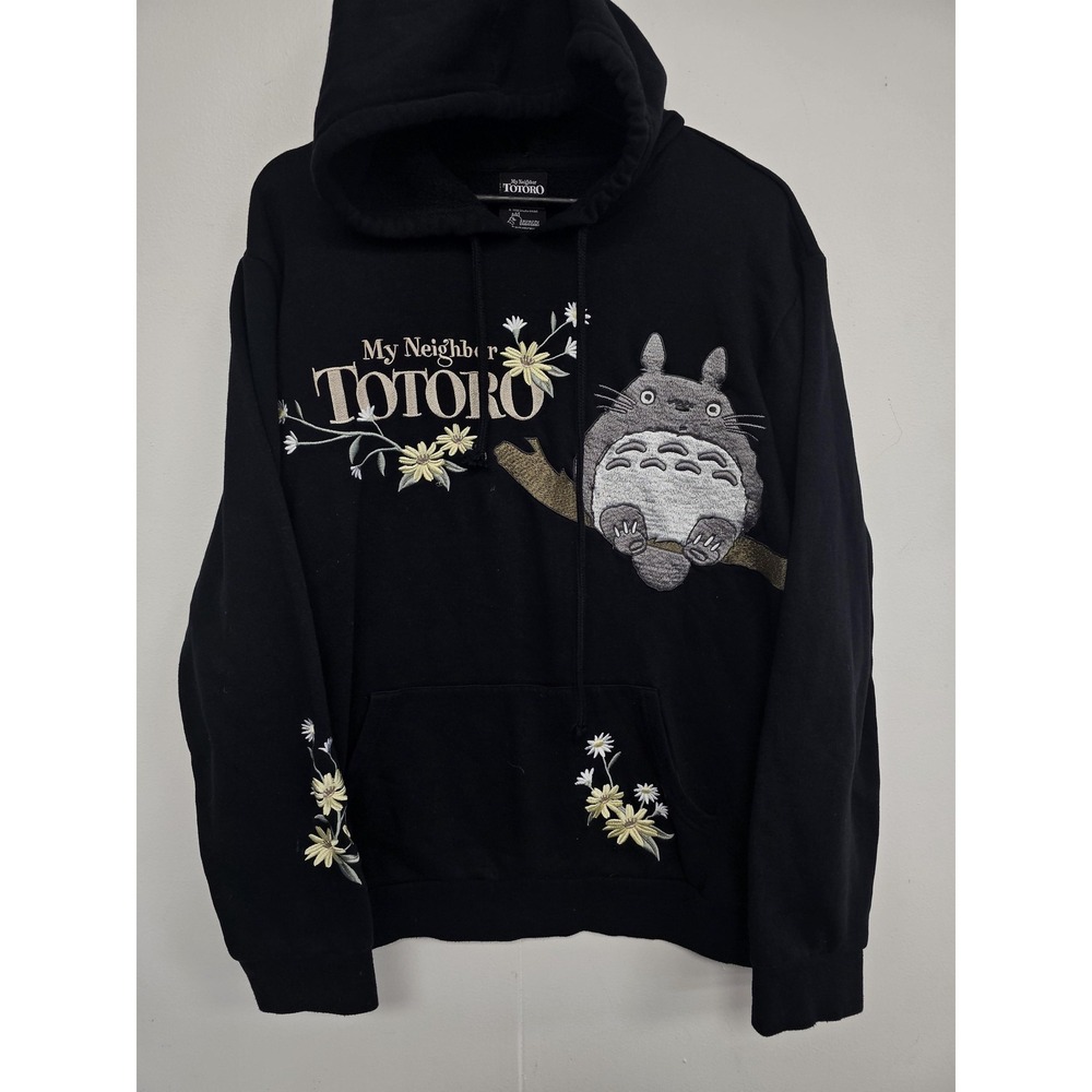 My Neighbor Totoro Hoodie Womens Large Black Floral Her Universe Embroidered